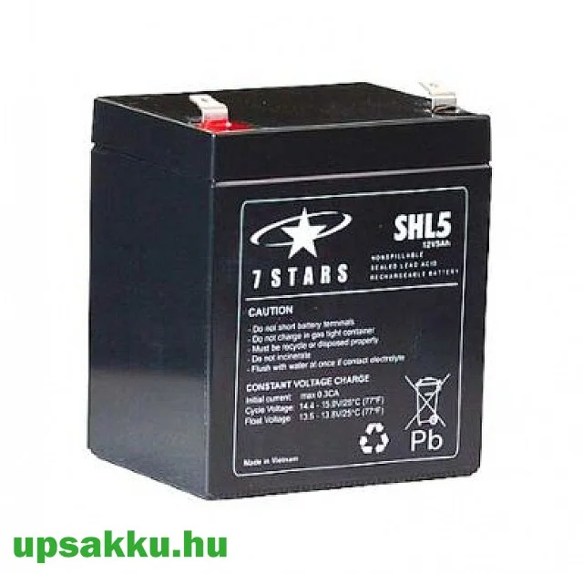 7 Stars SHL5 5Ah 12V UPS akkumulátor (long-life + high-rate, 10év várható élettartam + nagy kisütőáram)